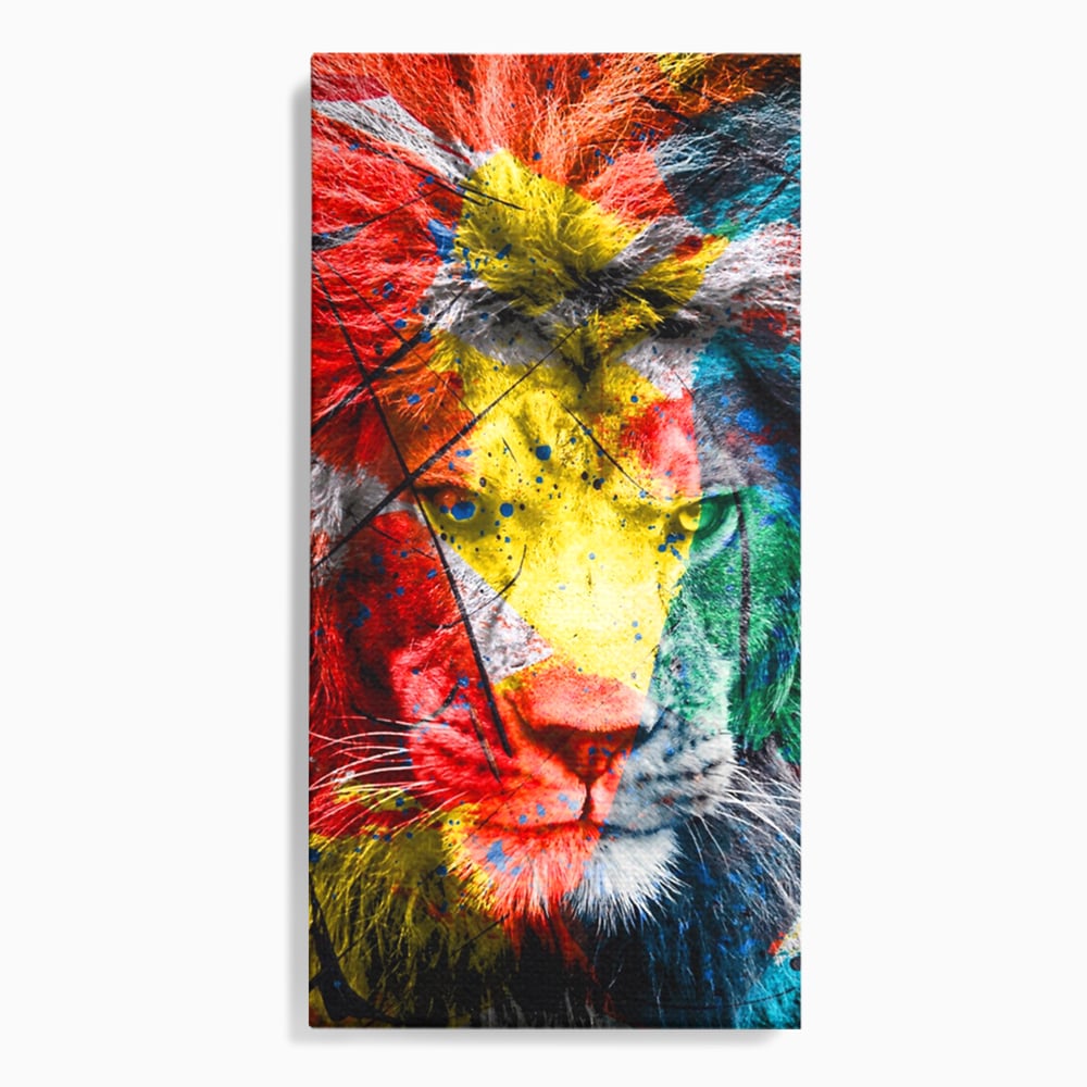 Tablou canvas cu tablou canvas cu leu colorat, fara rama, pe sasiu de lemn